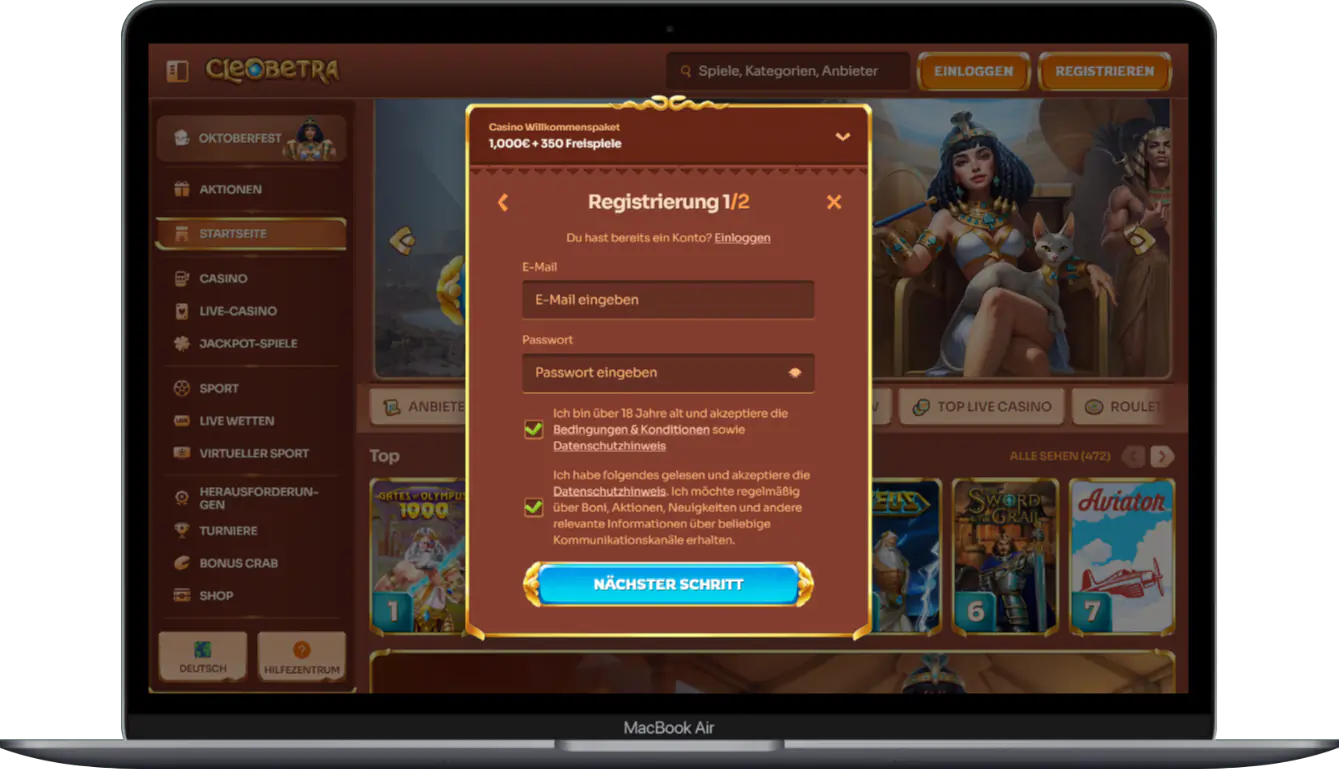 Cleobetra Casino-Kontoregistrierungsformular